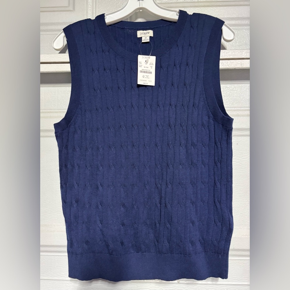 J. Crew Navy Blue Cable-Knit Crewneck Sweater